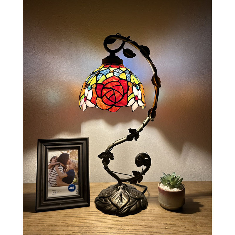 Simonson 21" Bronze Stained Glass Table Lamp with Rose Flowers