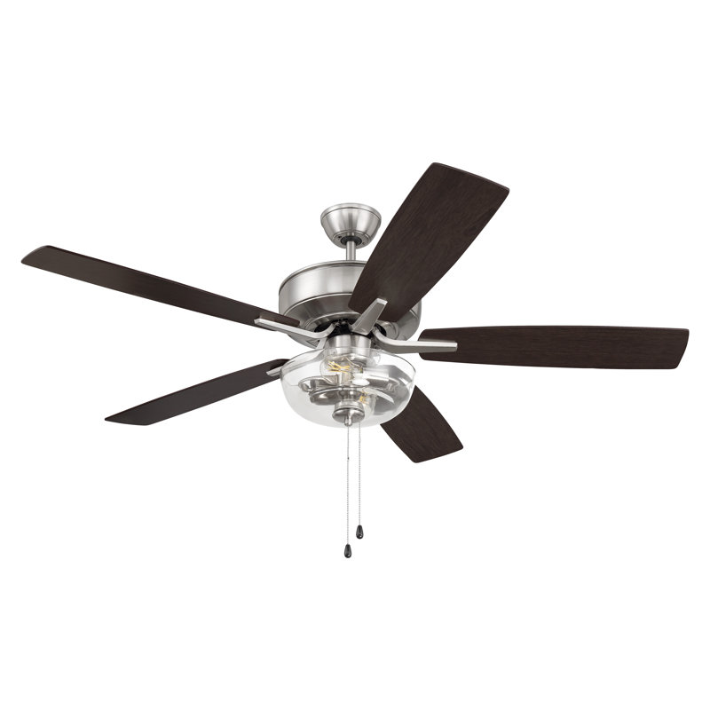 52'' Ceiling Fan with Light Kit, Brushed Polished Nickel/Chocolate