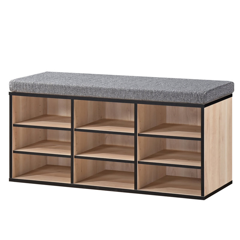 Shoe Storage Bench with Cushion, 9-Cubby Shoe Organizer with Adjustable Shelves for Entryway, Hallway, Mudroom or Bedroom