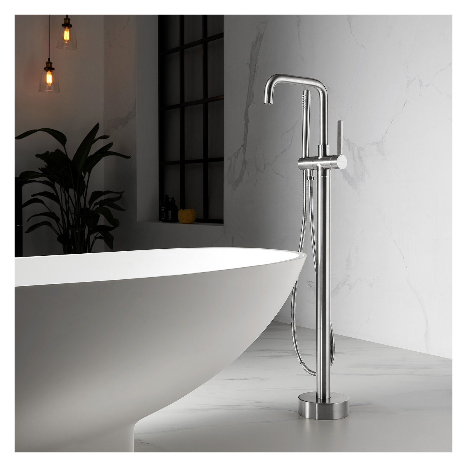 Delara Bathroom Freestanding Tub Filler with Diverter, Brushed Nickel