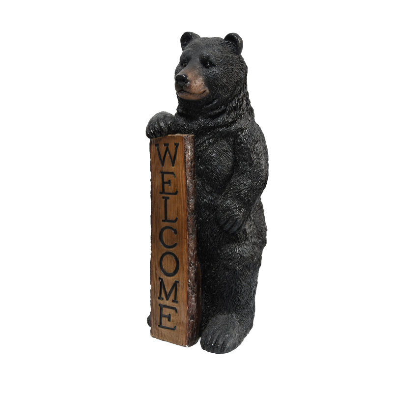 Welcome Bear Haven: Standing Black Bear with Heartwarming Welcome Sign
