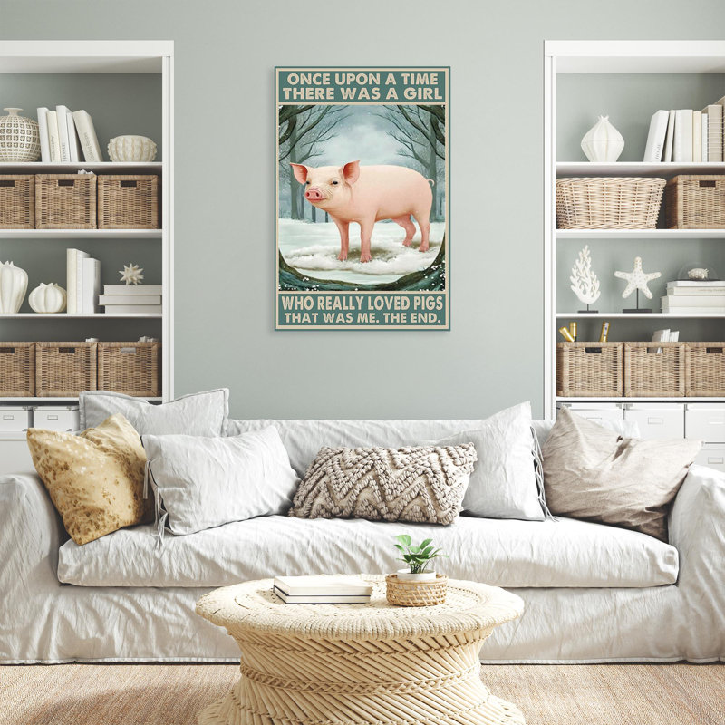Impression sur toile, "Il y a une fille qui aime vraiment les cochons" - 1 pièce, H 36 po x l 24 po x P 1,25 po