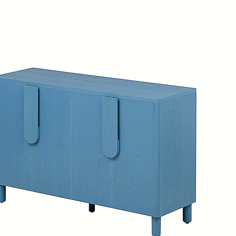 4-Door Wood Sideboard Cabinet with Unique Arc Handles and Adjustable Shelves, Navy