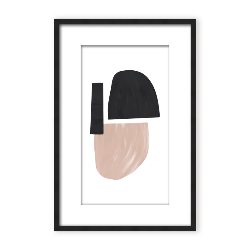 Black and Nude Abstract Shapes by Uplusmestudio - Picture Frame Painting on Paper, 36" H x 24" W x 1.125" D, White