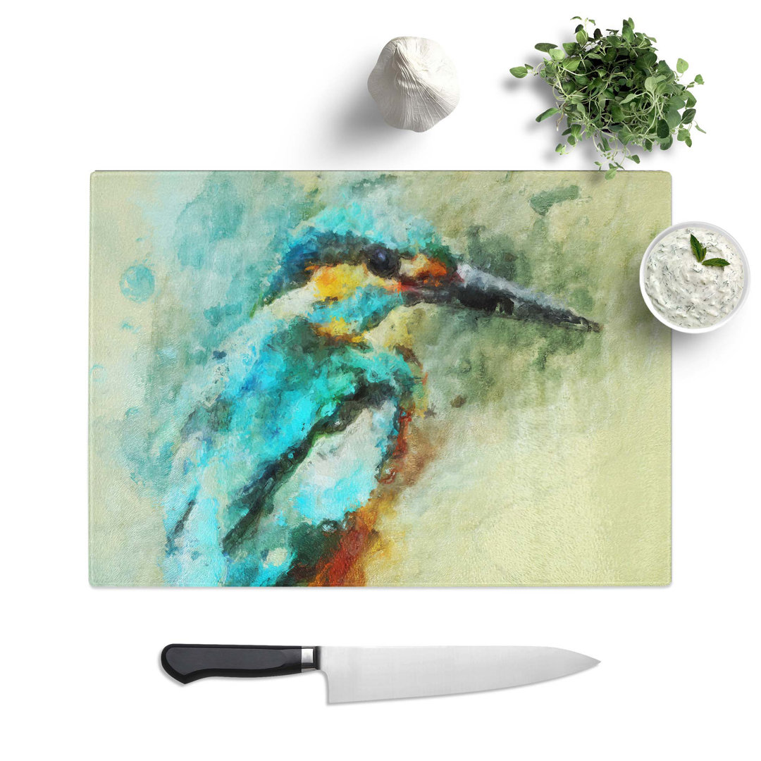 Glass Kingfisher Illustration in Abstract Chopping Board