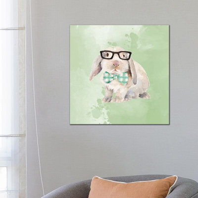 Dapper Bunny On Watercolor by Lanie Loreth - Wrapped Canvas Painting