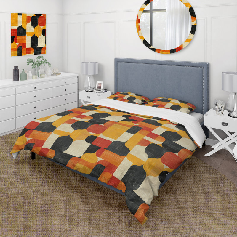 Ensemble de housse de couette orange et noir Midcentury Geometric Shapes IV - Midcentury Colours