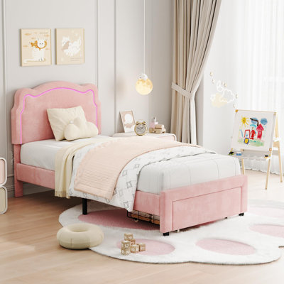 Lit plateforme tapissier simple pour enfants avec tête de lit ajustable en forme d'ours
