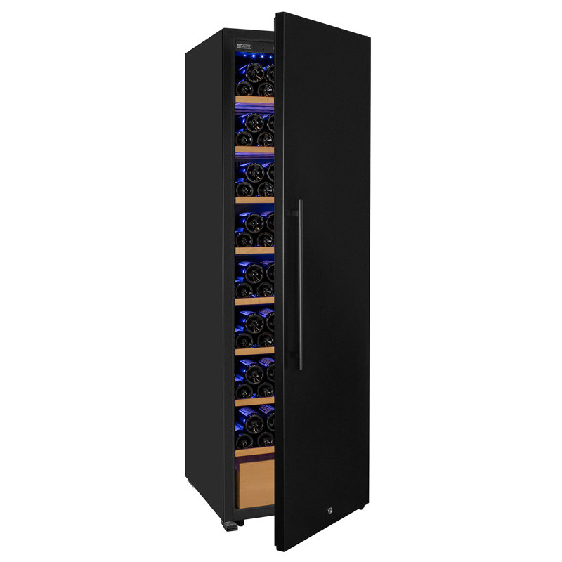 185 Bottle Single Zone Wine Vault With Solid Black Hinge Door, Left Handed
