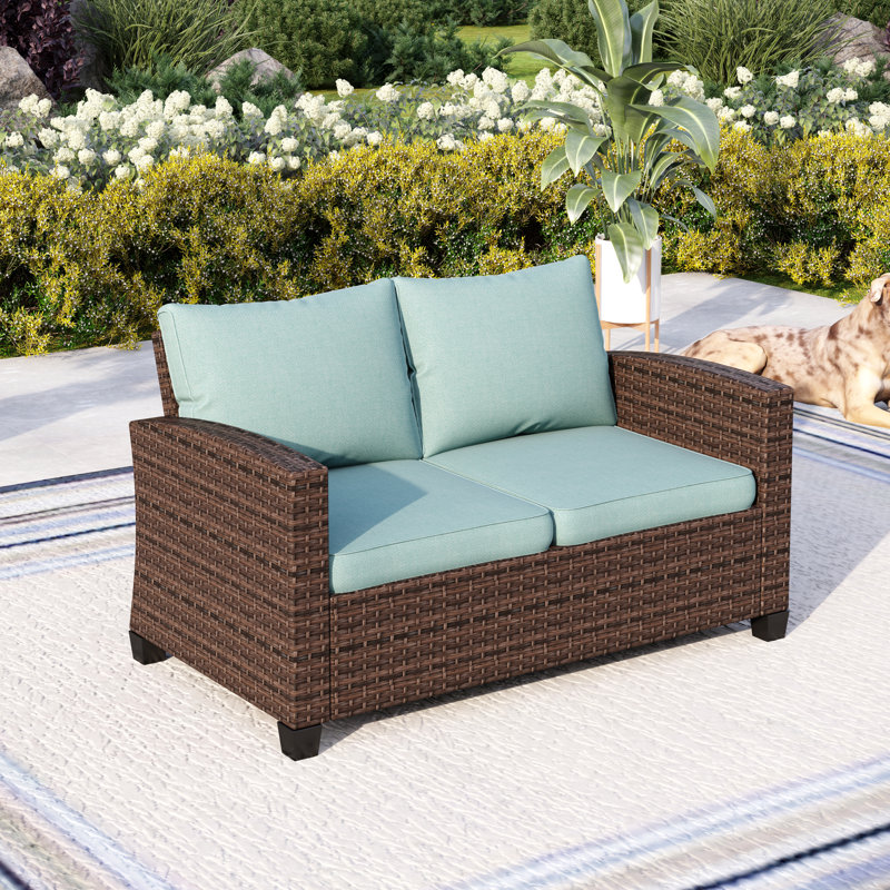 126cm Wide Straight Loveseat with Cushions, Blue