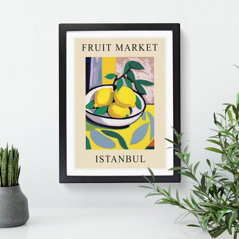 Lemon Istanbul Fruit Market Exhibition - Single Picture Frame Print on Wood, 64cm H x 46cm W x 2cm D