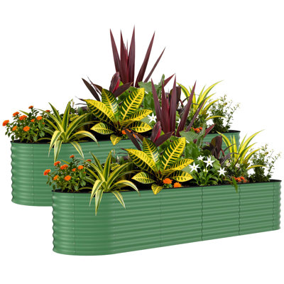 2 Pcs 8'x4'x2' Raised Garden Beds Outdoor - Galvanized Steel Planter Box for Vegetables, Flowers & Herbs Rust-Resistant Garden Box, Easy Assembly Raised Garden Beds, Green