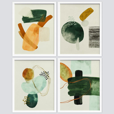 " Mid-Century Pastel Paint Stroke Collage " 4 - Pieces