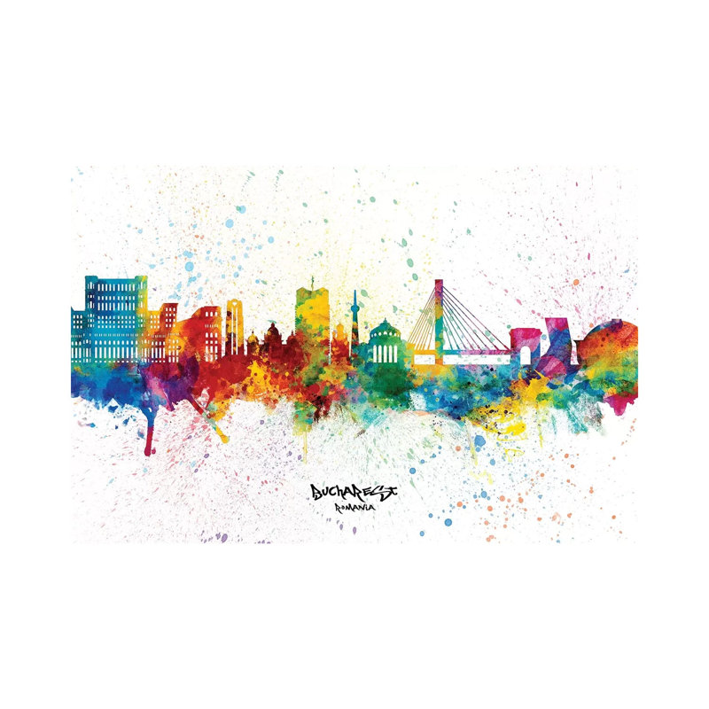 Bucharest Romania Skyline Splash by Michael Tompsett - Wrapped Canvas Gallery-Wrapped Canvas Giclée, 20.32 cm H x 30.48 cm W