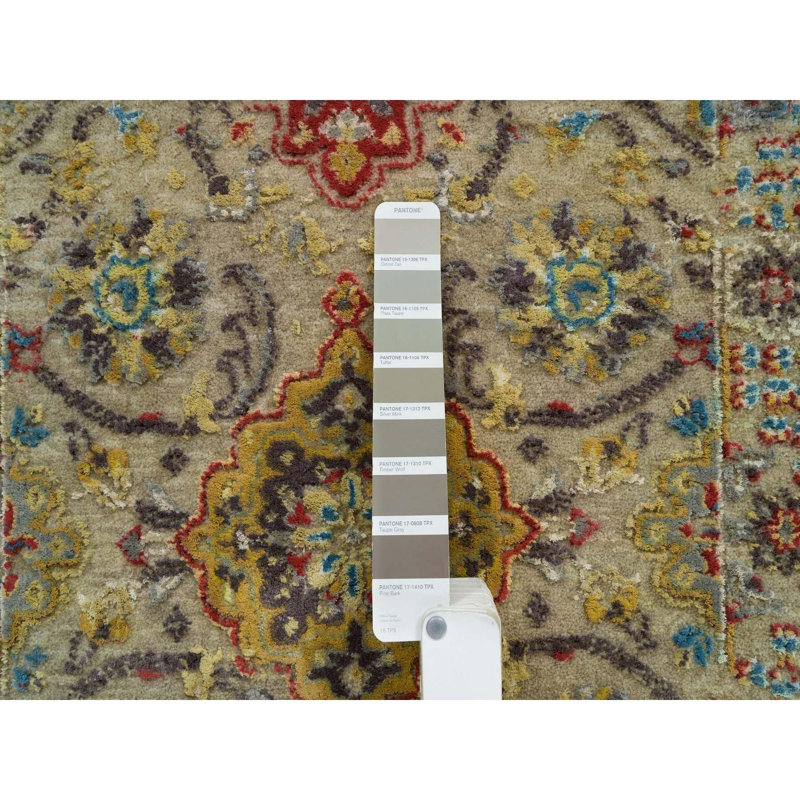 Tapis noué à la main kaki en laine et soie 2 pi x 3 pi 3AB1C5B8683A44AEB68B72FF21EF9E18