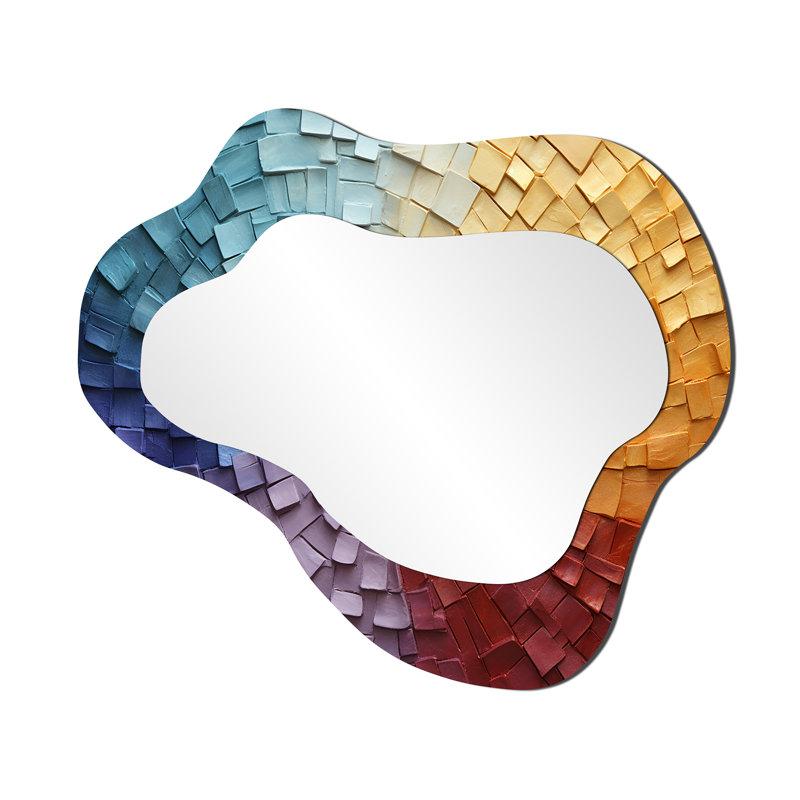 Uziel Minimalism Colors In Harmony IV - Rainbow Asymmetrical Wall Mirror, Traditional Cloud Decorative Mirror, Printed Metal Art