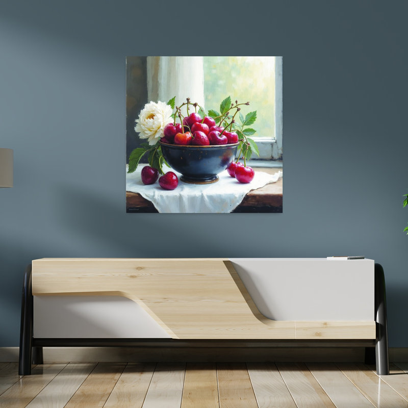 Art mural contemporain, cerise et fruits, H 36 po x l 36 po