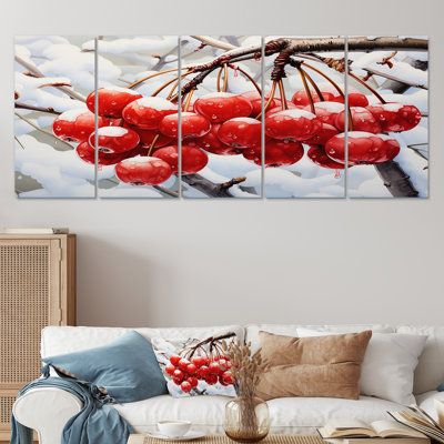 «Winter Red Cherry Tree - Cherry», art mural 5 pièces