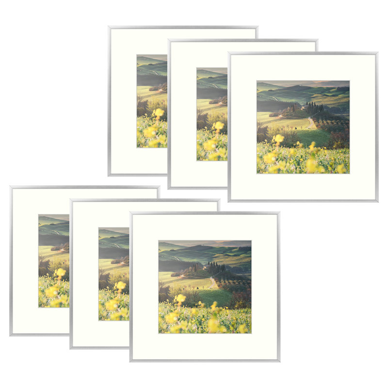 Drennon Metal Picture Frame Set with Mat, Silver, 12" x 12" Matted to 8" x 8"