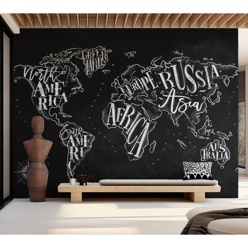 Murale carte du monde Croner Smooth, L 68,9 po x l 96,5 po, Noir