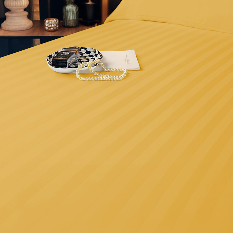 Aspire Homeware Luxury 40cm Deep Striped Fitted Sheet for Hotel Style Bedroom Comfort, Ochre, Super King (6')