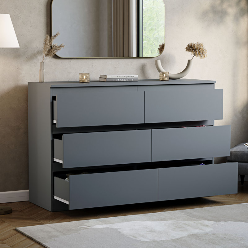 Cunha 6 - Drawer Wide Chest of Drawers, Large Dresser & Storage Cabinet, Grey