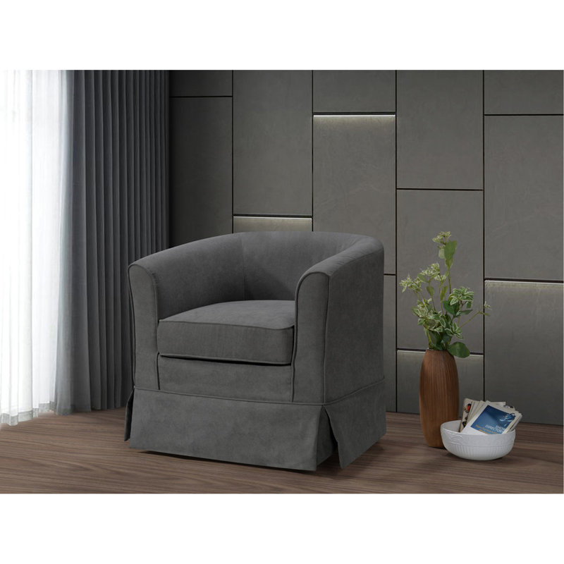Ailen Swivel Barrel Chair, Gray Fabric