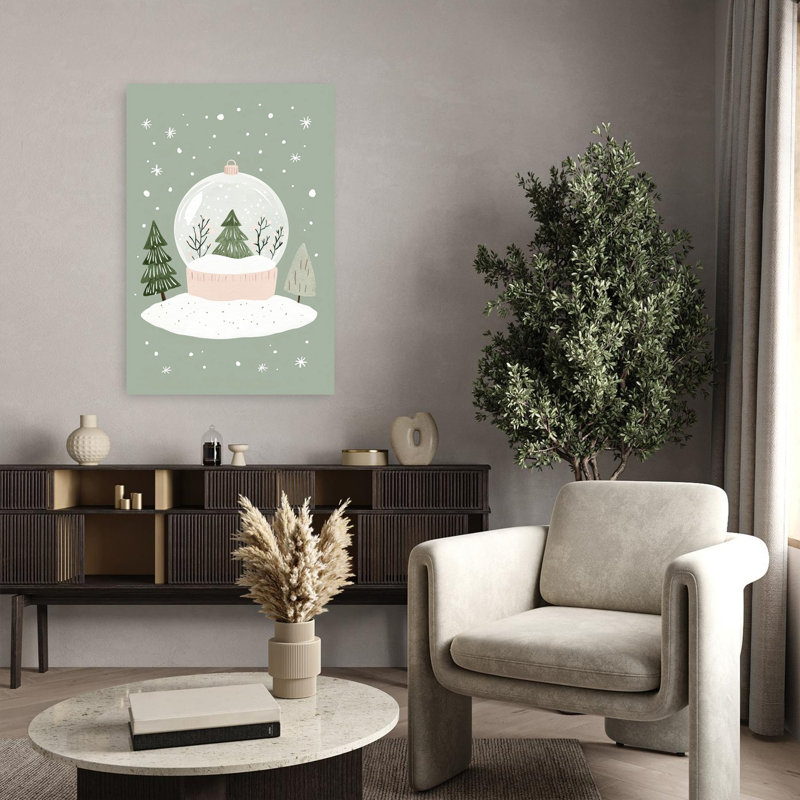 Cozy Winter Snow Globe Minimalist Peaceful Serene Christmas Tree Forest Landscape Wall Art Print by Mathieu - Wrapped Canvas Print