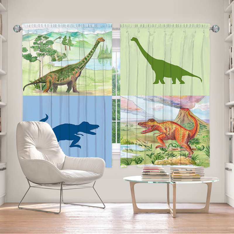 Paire de rideaux occultant et isolant avec passe-tringle Dinosaur Collage, L 56 po x L 78 po