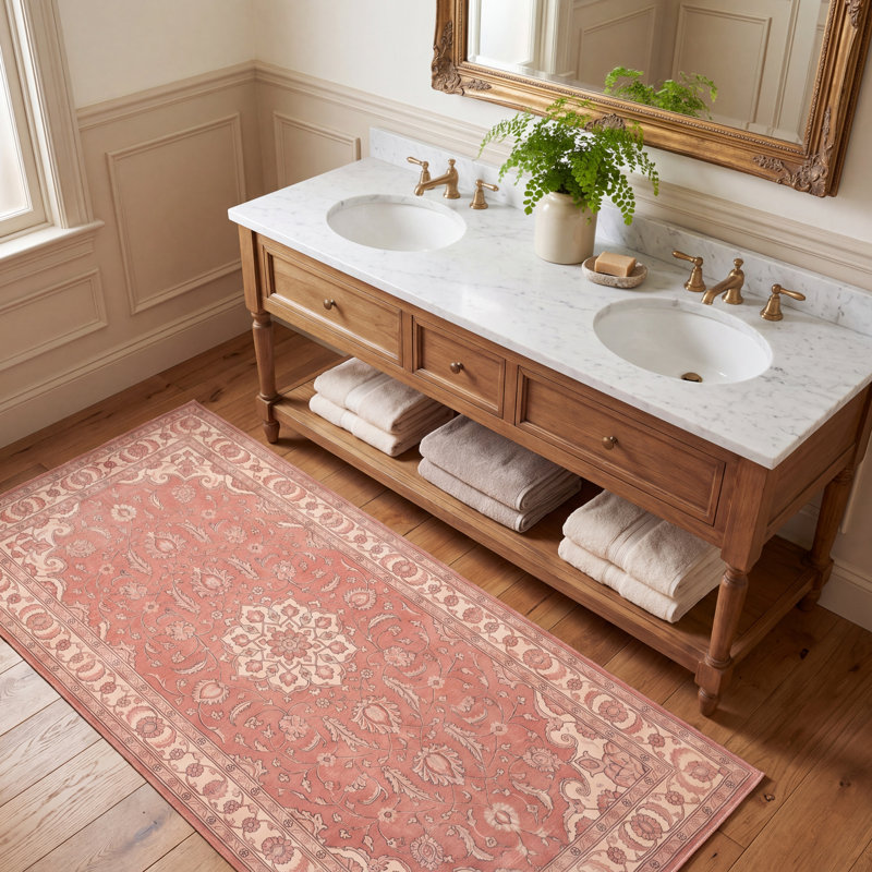 Tapis persan traditionnel avec médaillon délavé, style Harvest, orange, ivoire, or, vert et gris, lavable à la machine, antidérapant, à poils courts, pour l'intérieur et l'extérieur, adapté aux animaux domestiques, idéal pour le salon, la chambre, la salle à manger, l'entrée, le couloir ou le bureau.