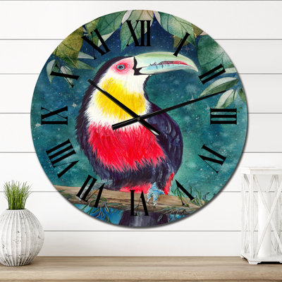 Toucan sur une branche d'arbre avec des feuilles d'émeraude - Horloge murale traditionnelle