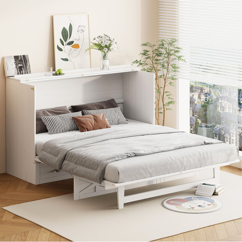 Queen Size Murphy Bed With Large Drawers And Premium Mattress, Ideal For Comfortable Sleep And Space-Saving Solution.