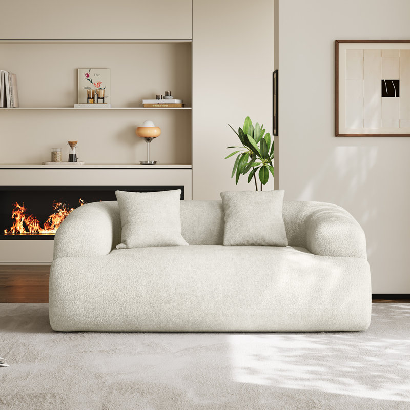 Boneless Modern Curved Sofa Compression Couch, Beige, 24.5" H x 75.5" W x 40.8" D