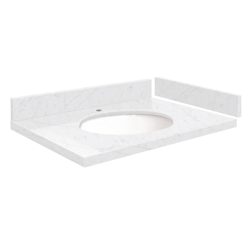 Comptoir de meuble-lavabo simple 25,5 po en quartz avec lavabo et 1 trou de robinet, Statuario
