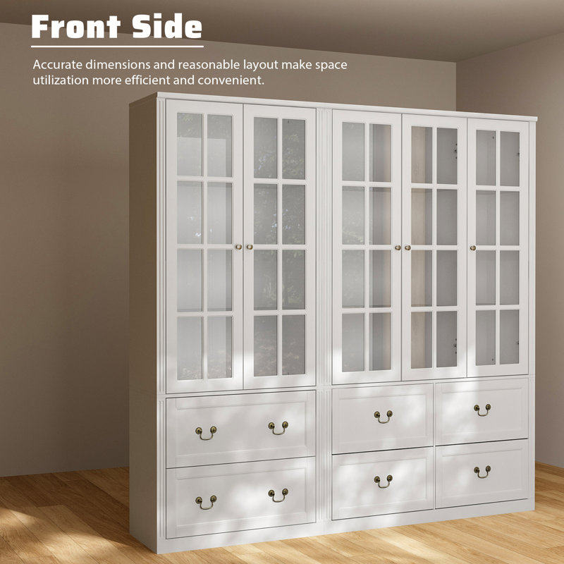 Vitrine en bois avec tiroirs H 78,7 po x l 78,7 po, 78.7" H x 78.7" W x 15.7" D, Gris