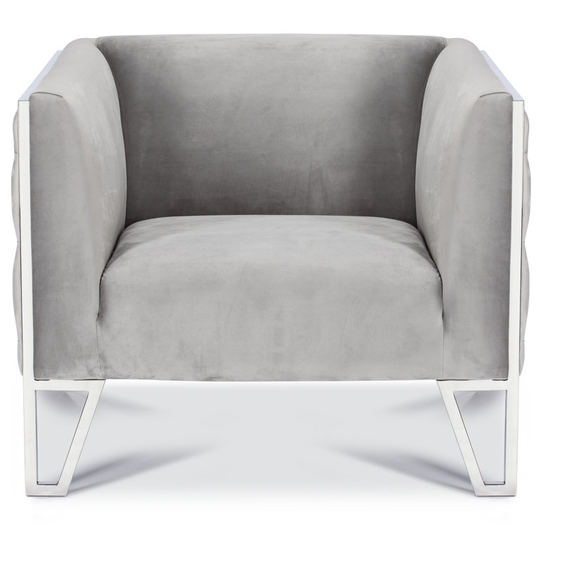 Poston Velvet Side Chair, Polished Stainless Steel Velvet