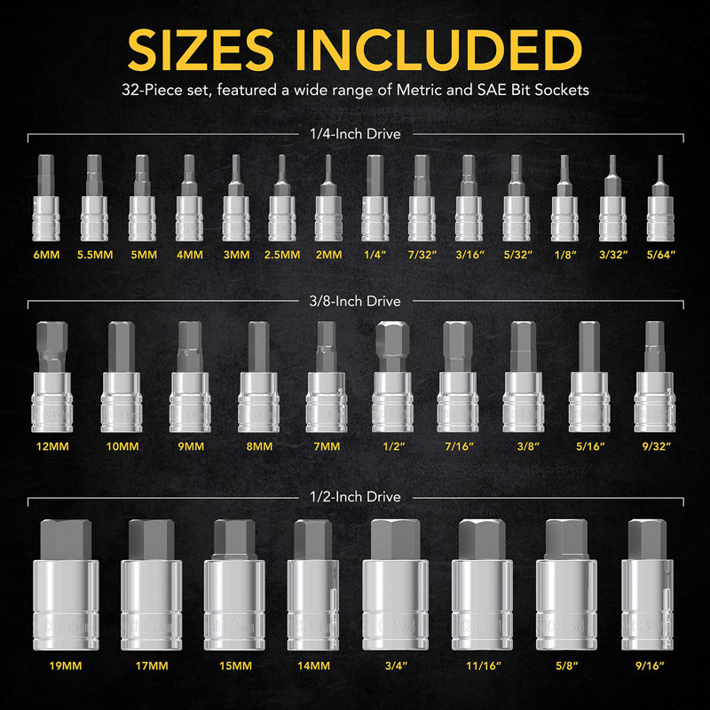 Complete 32-Piece Bit Socket Set
