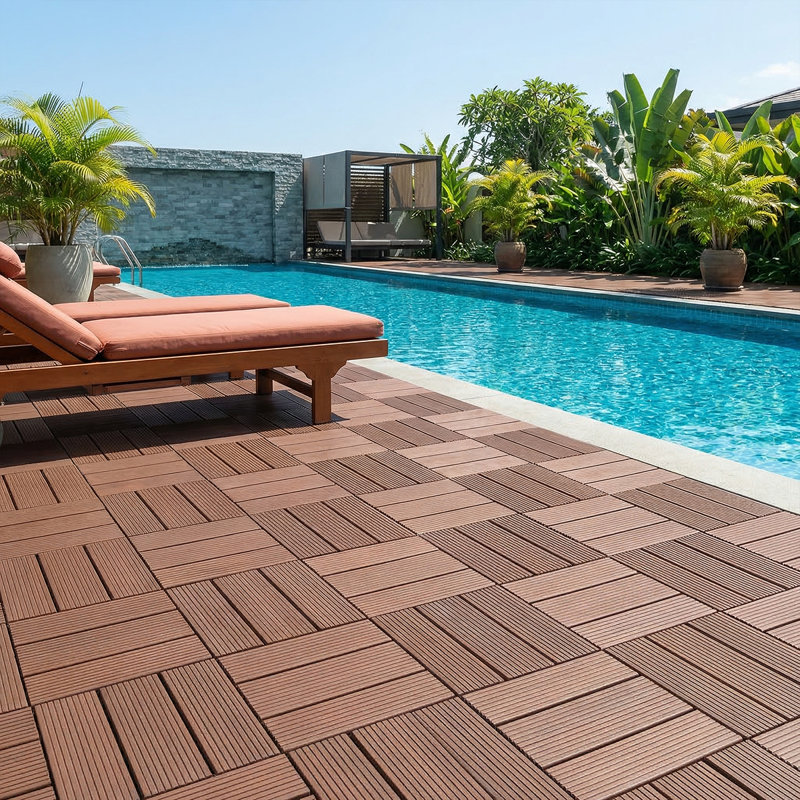 PP Material Interlocking Floor Tiles - 44 Pack 12"X12" Waterproof Patio Tiles, Brown