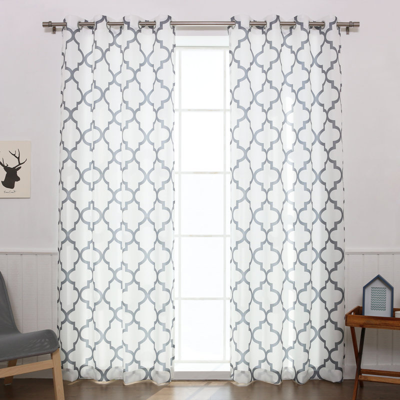 Panneaux de rideaux géométriques à œillets Rotteck, Gris, l 52 po x L 96 po