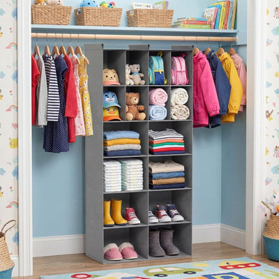 6-Tier Hanging Closet Organizer – 16 Compartments With Sturdy Hooks For Sweaters, Wardrobe, And Closet Storage, Grey