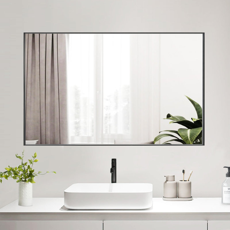 Miroir de salle de bain moderne et contemporain , Noir, noir, noir, noir, 48 po x 30 po