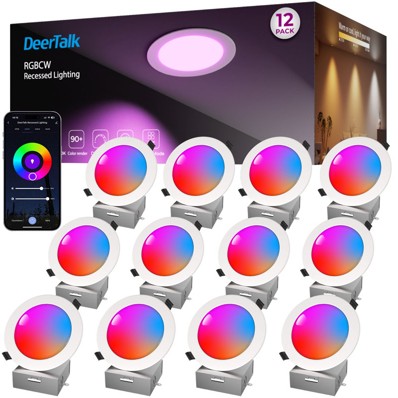 6 po. Smart RVB et CCT compatibles avec WI et Bluetooth compatible avec Alexa / Google, paquet de 12, 12 paquets