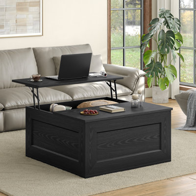 Jareal 31" Lift Top Square Coffee Table with Hidden Storage, Farmhouse Wood Coffee Table for Living Room, Square Center Table, Black