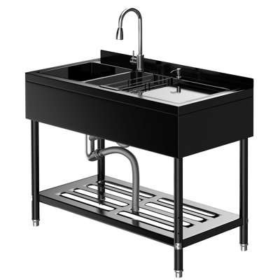 Évier utilitaire en acier inoxydable avec robinet d'eau chaude et froide, ensemble de drain et tuyaux inclus - Robuste pour évier