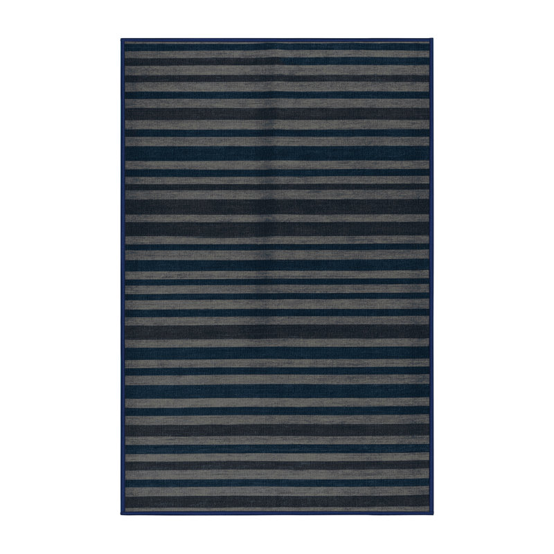 Tapis gris à rayures horizontales lavable à la machine, Rectangle 7 pi x 9 pi