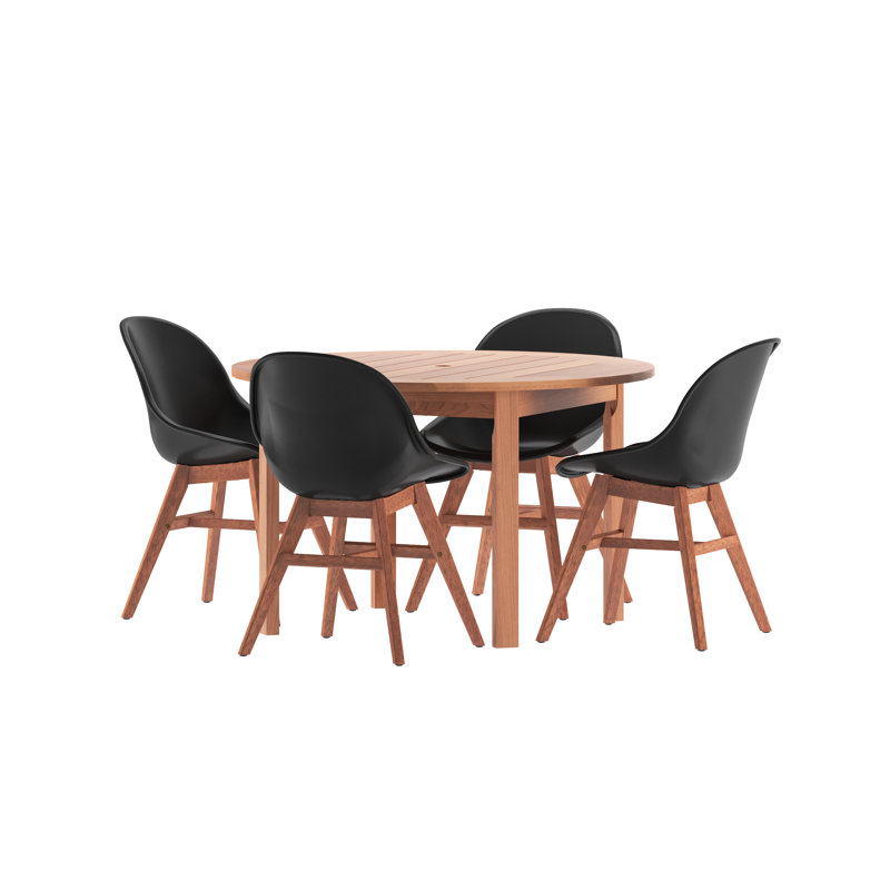 Anautica Round 4 - Person 47" Teak Finish Outdoor Furniture Dining Set, Dark finish