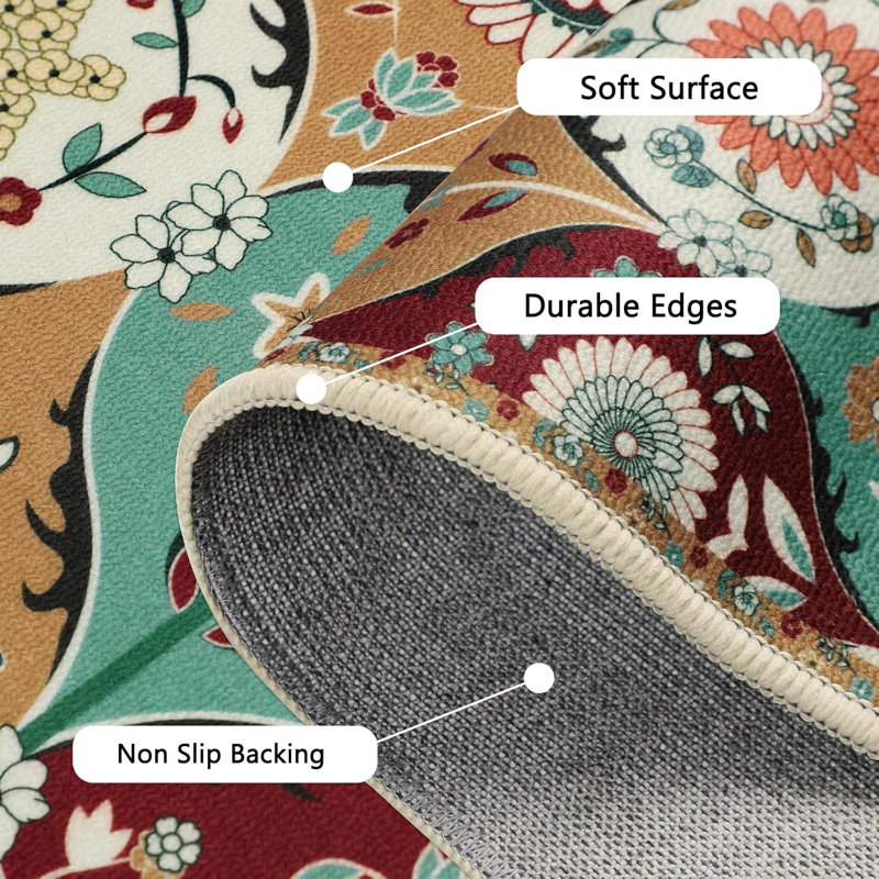 Sets of 3 Moroccan Trellis Kitchen Rug Non Slip Washable Kitchen Mats, Colorful