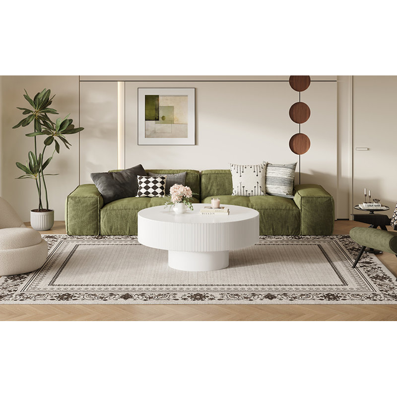 Table basse élégante et facile à assembler avec plateau épais, table de bout tambour moderne, table centrale cannelée minimaliste avec base robuste pour le salon