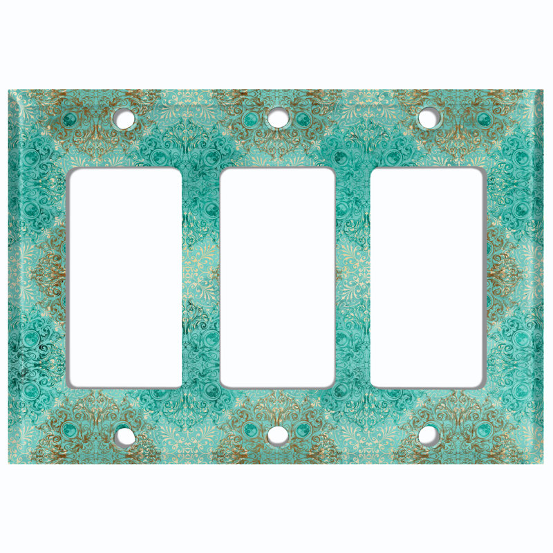 Elegant Damask Teal 3 - Gang Toggle Light Switch Standard Wall Plate