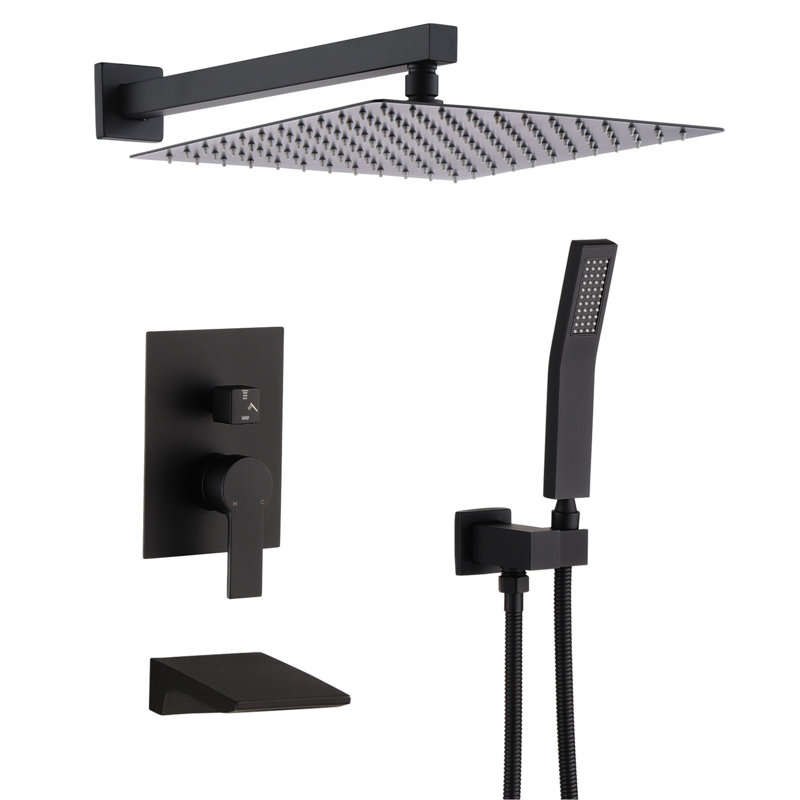 Système de douche mural pour salle de bain avec robinet équilibré et valve de pluie noire matte de 10 pouces